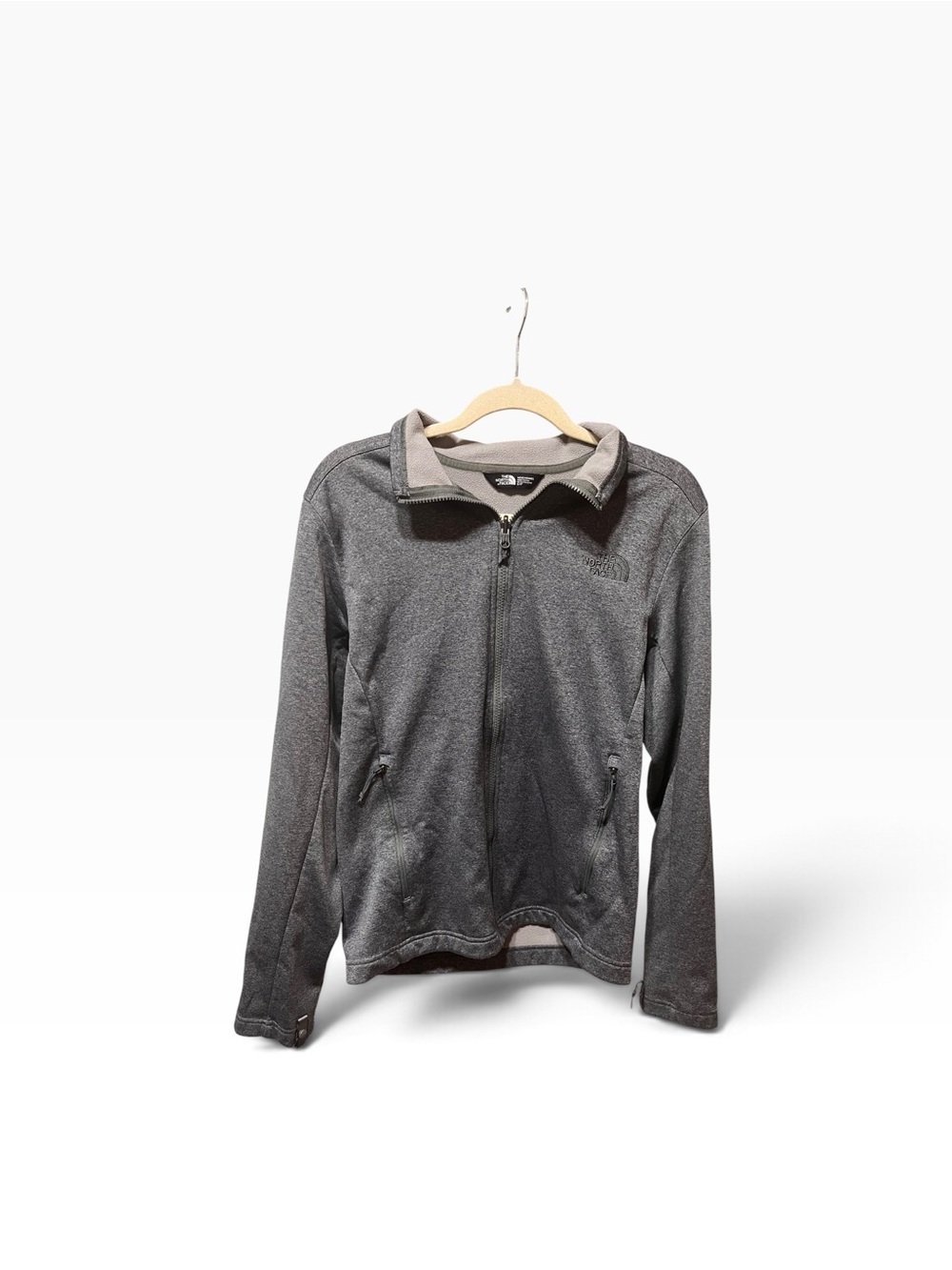 The North Face Mens Gray Full Zip Jacket Logo Stand-Up Collar Size S